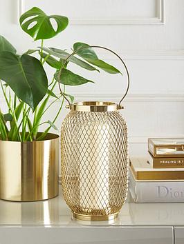 Product photograph of Very Home Gold Metal Mesh Lantern from very.co.uk