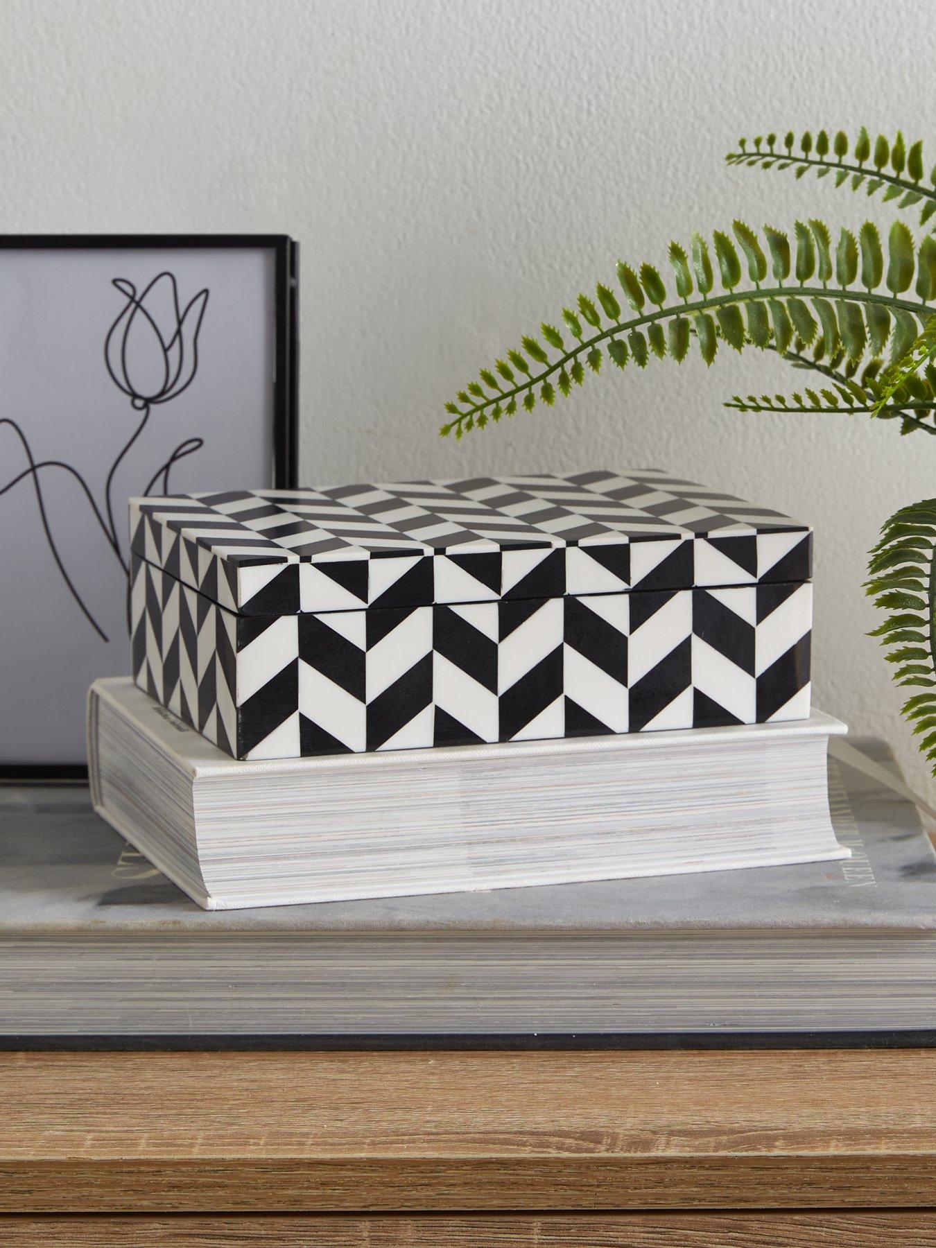 Product photograph of Monochrome Chevron Trinket Box from very.co.uk