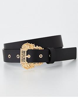 versace jeans couture baroque buckle belt - black
