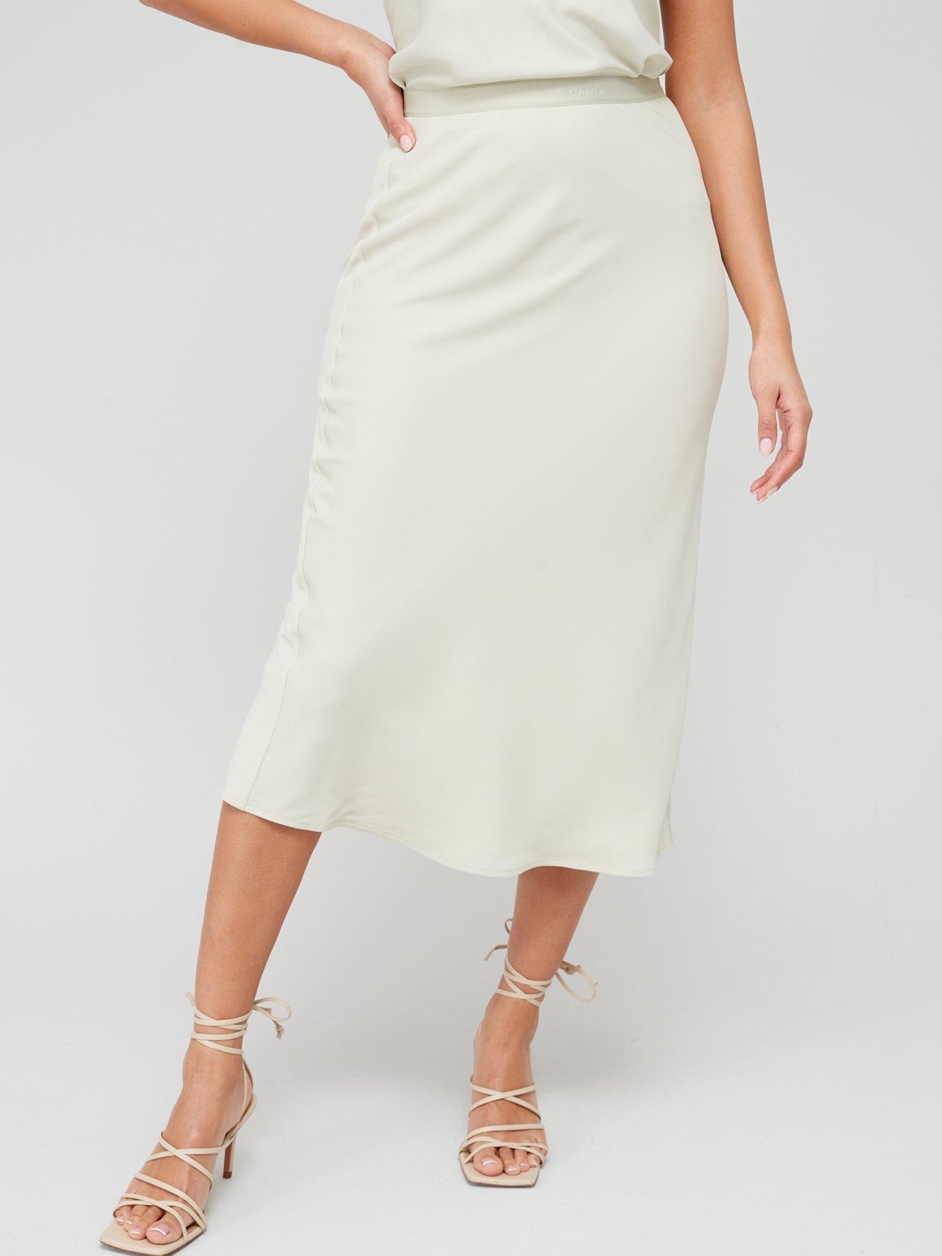 Petite beige bias 2024 cut midi skirt