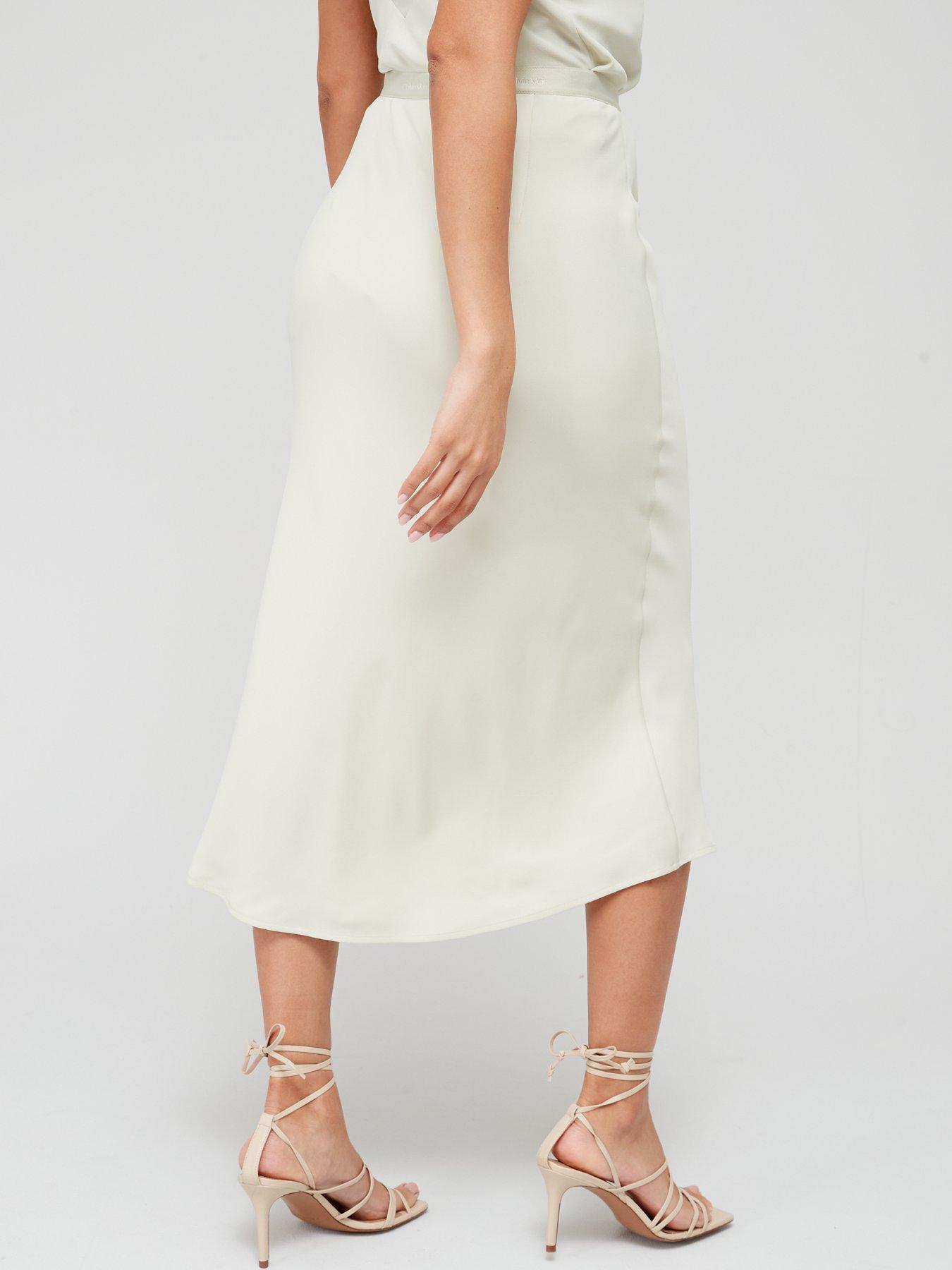 Warehouse bias cut satin slip skirt in clearance ivory