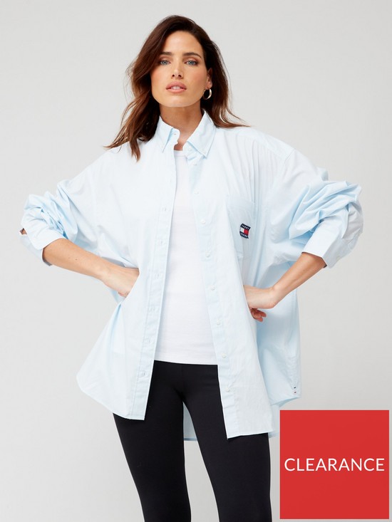 front image of tommy-jeans-super-oversized-shirt-blue