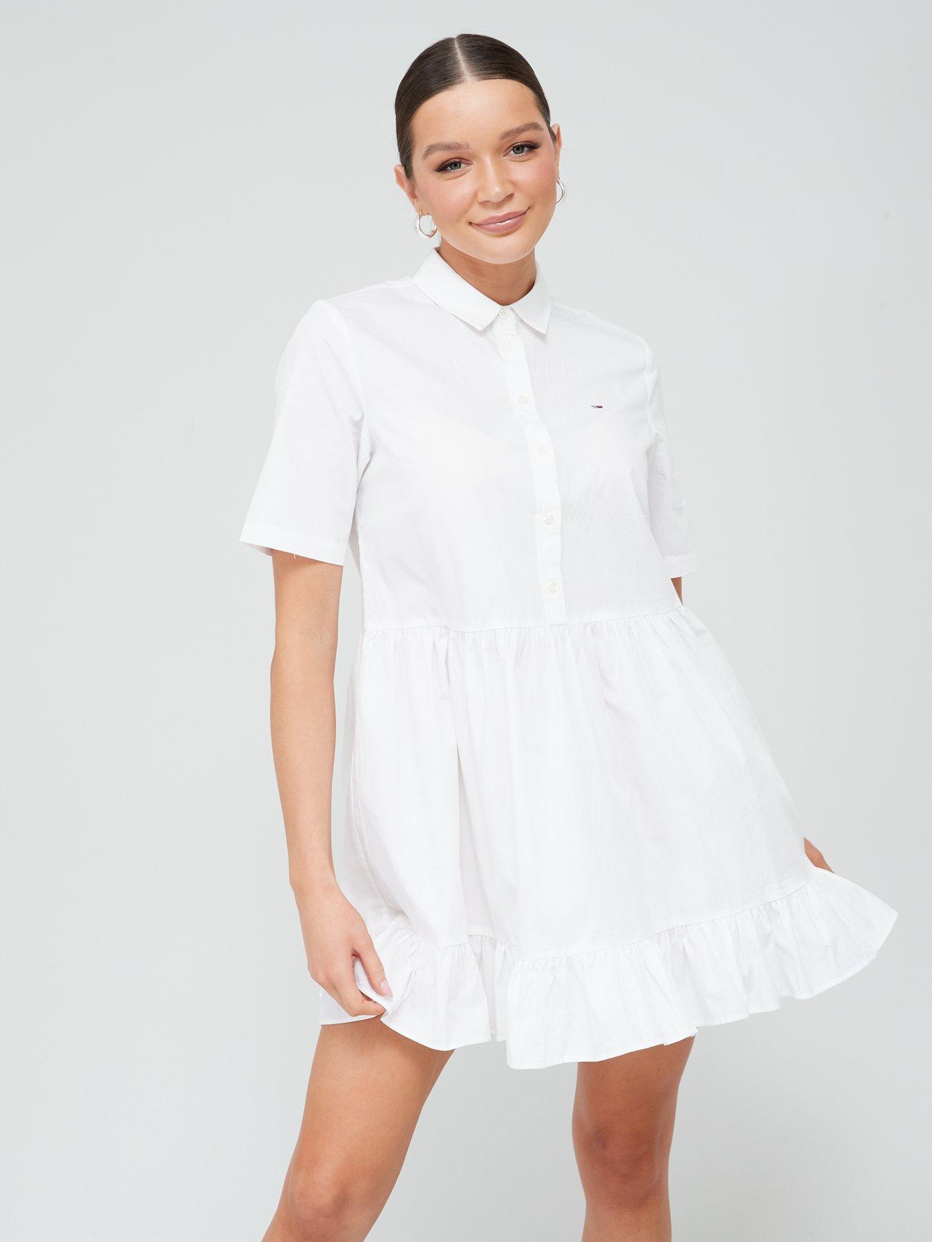 White tiered hot sale shirt dress