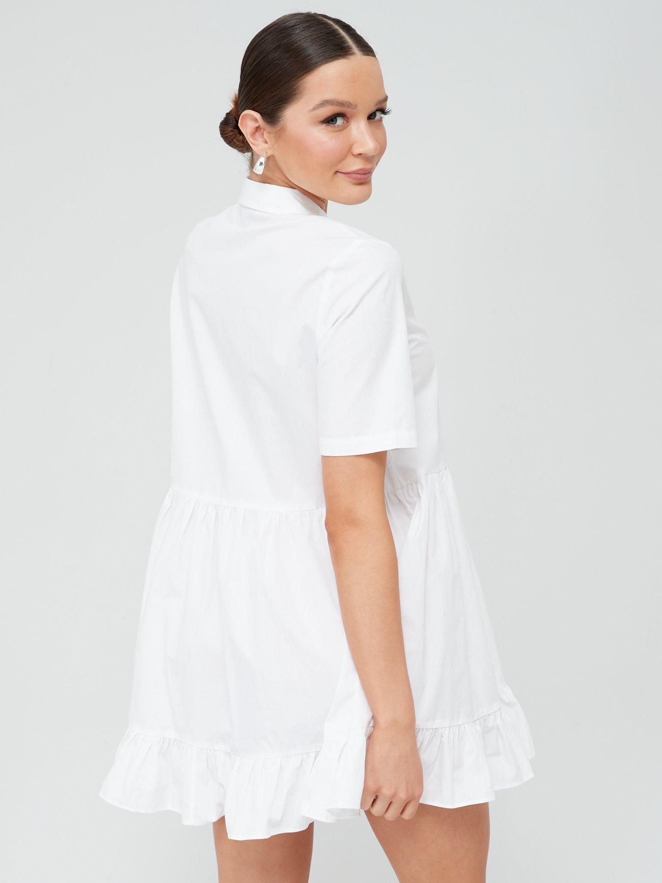 White tiered hot sale shirt dress