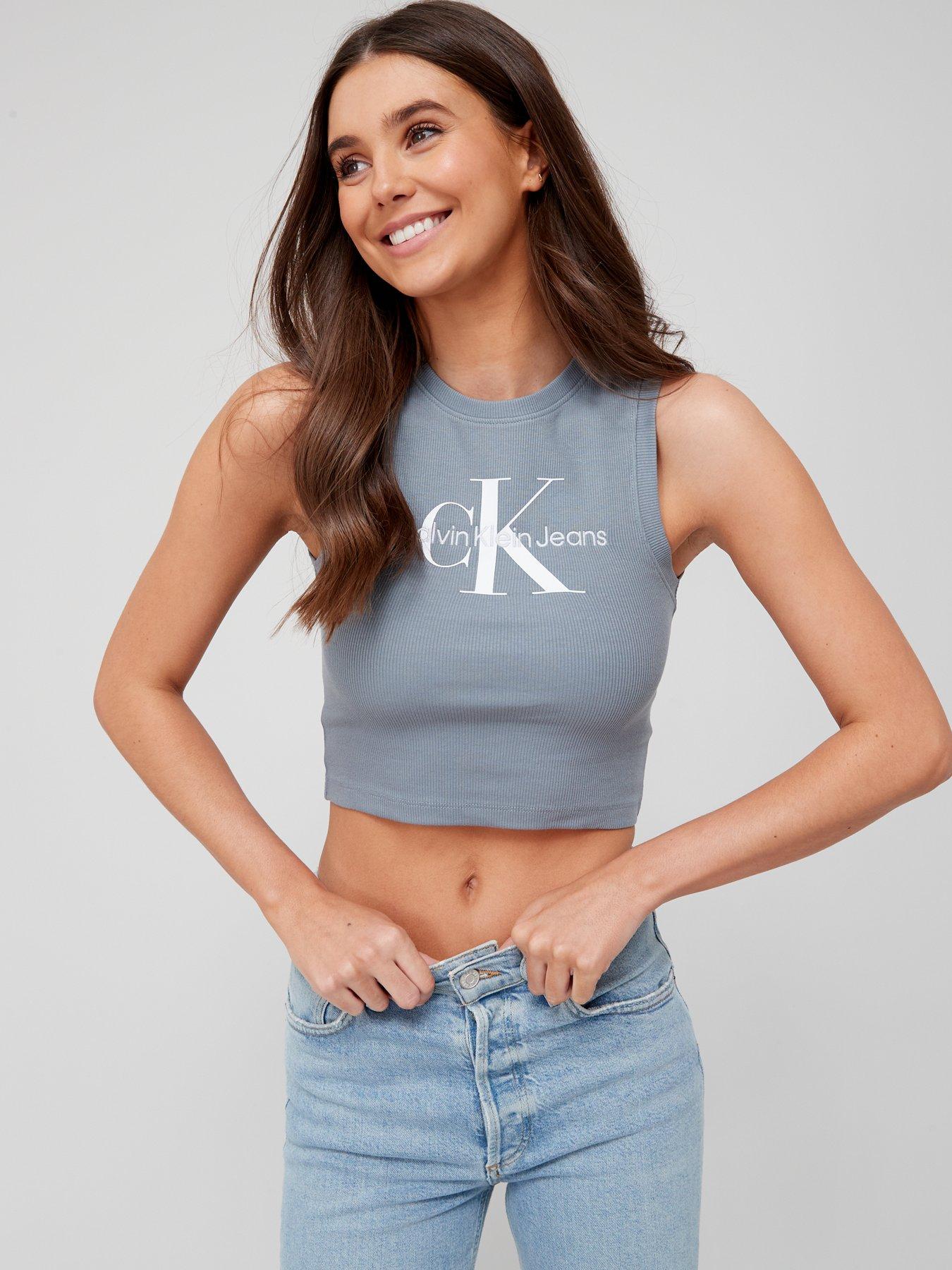 Calvin klein women's ribbed tank clearance tops