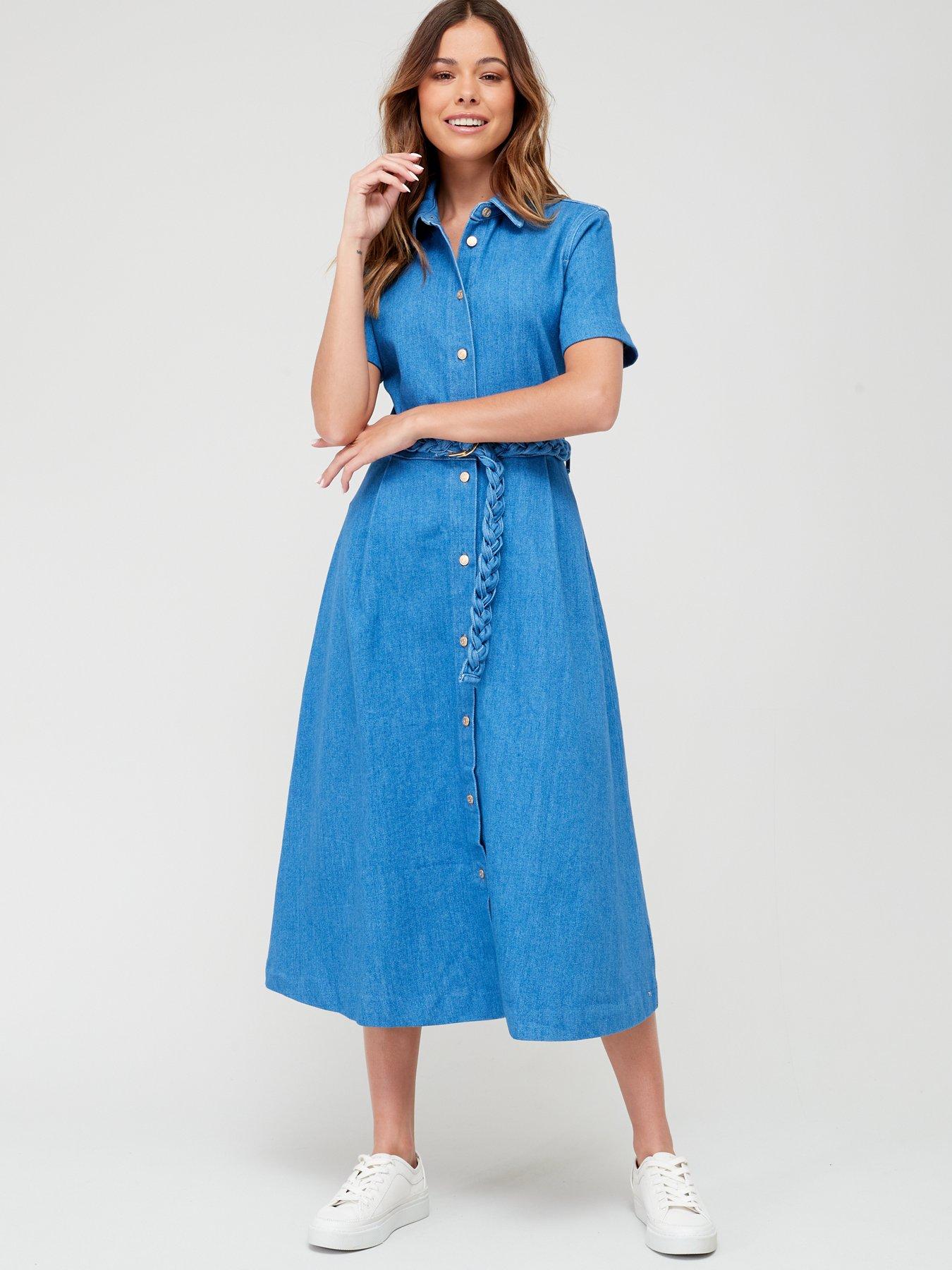 Tommy Hilfiger Denim Fit And Flare Dress - Blue | very.co.uk