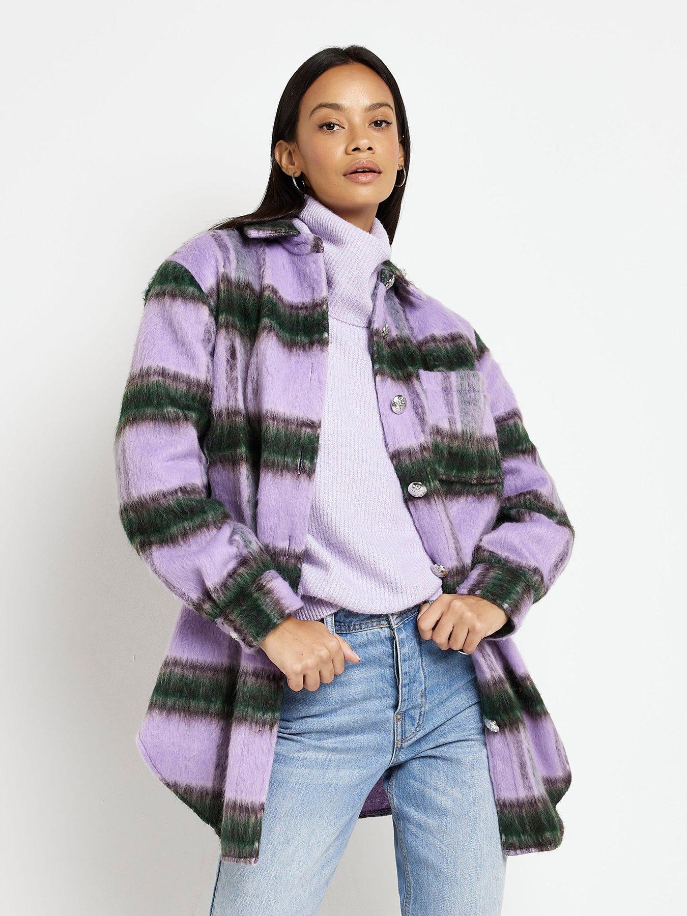 River Island Check Oversized Shacket Purple very.co.uk
