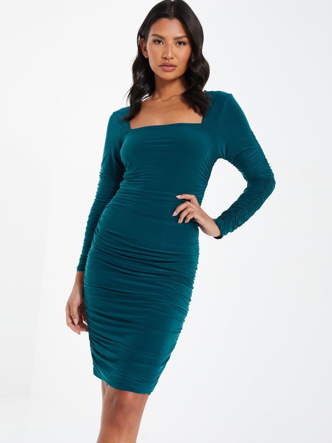 Quiz Ruched Long Sleeve Midi Dress