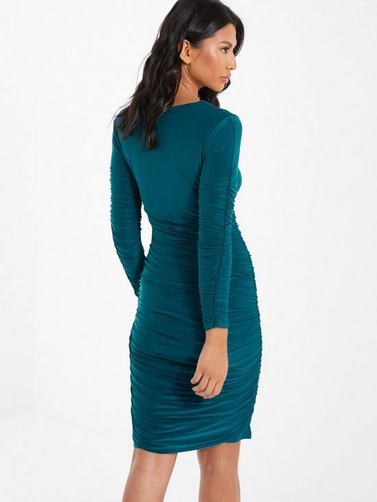 stillFront image of quiz-ruched-long-sleeve-midi-dress