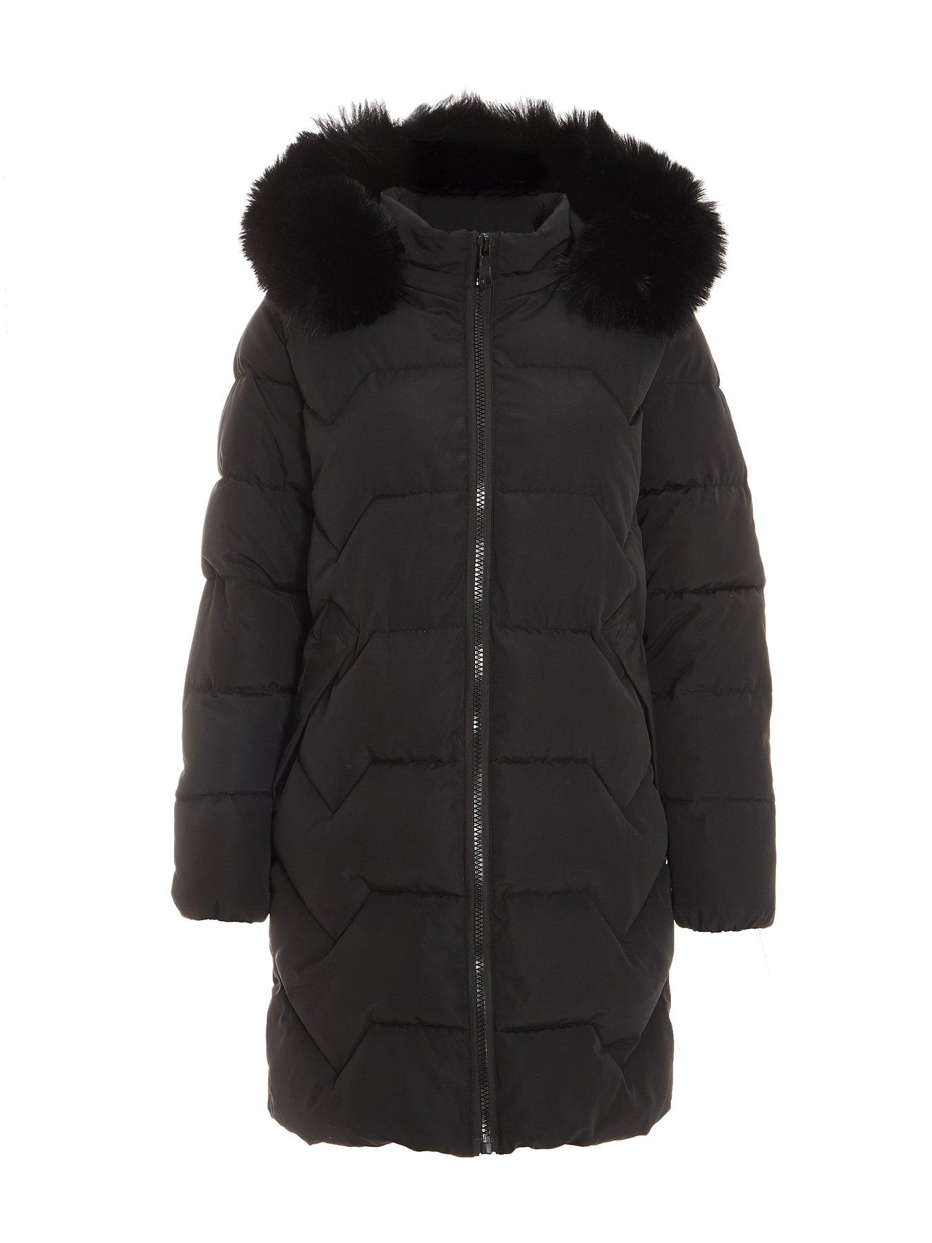 Quiz Longline Padded Coat Black