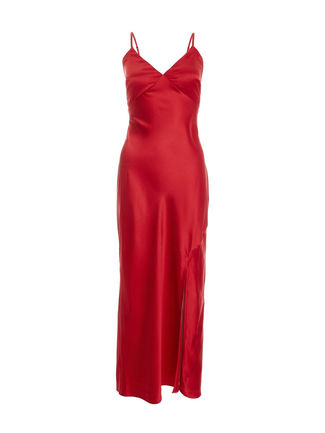 Image 4 of 6 of Quiz Satin Bow Midaxi Dress - Red