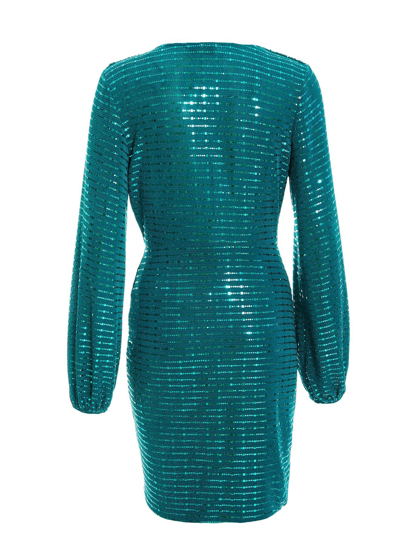 Quiz Sequin Ruched Bodycon Mini Dress Light Green Very.co.uk