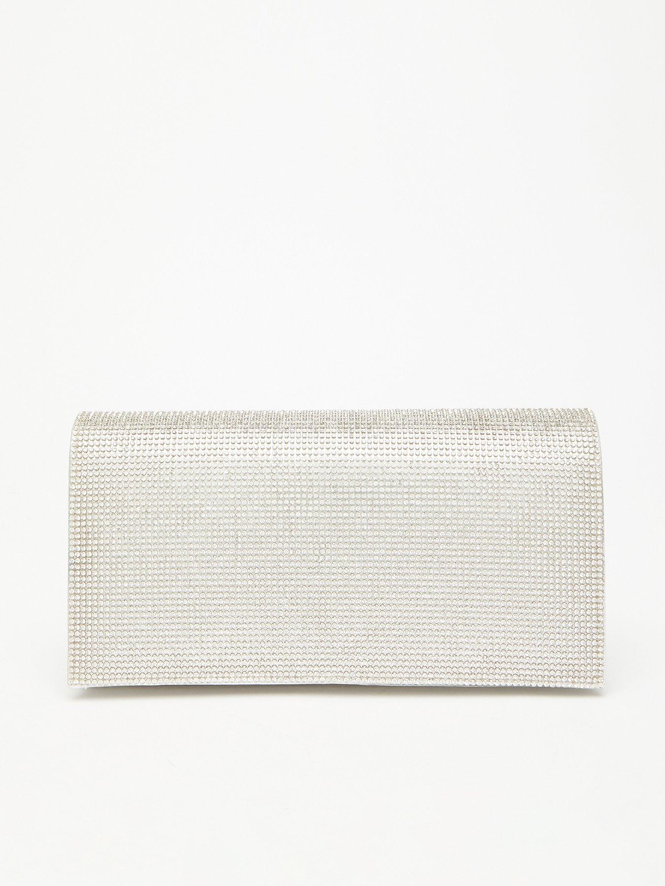 Silver diamante hot sale clutch bag