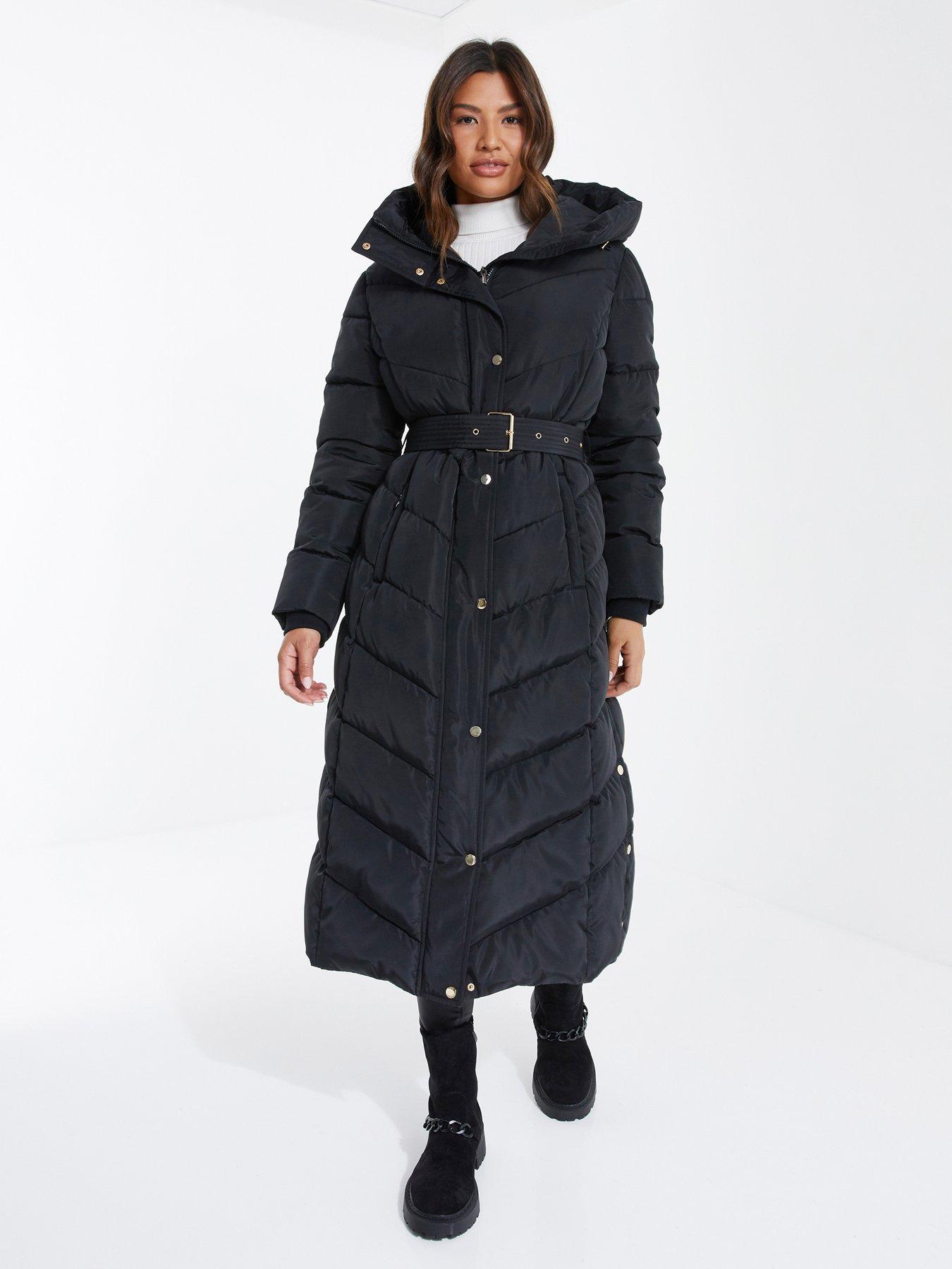 Quiz Longline Padded Buckle Coat - Black | Very.co.uk