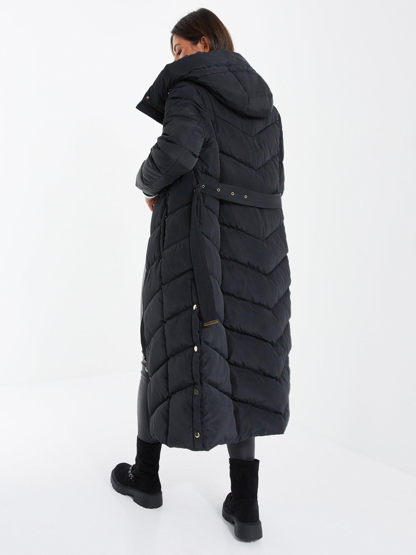 Image 2 of 6 of Quiz Longline Padded Buckle Coat - Black