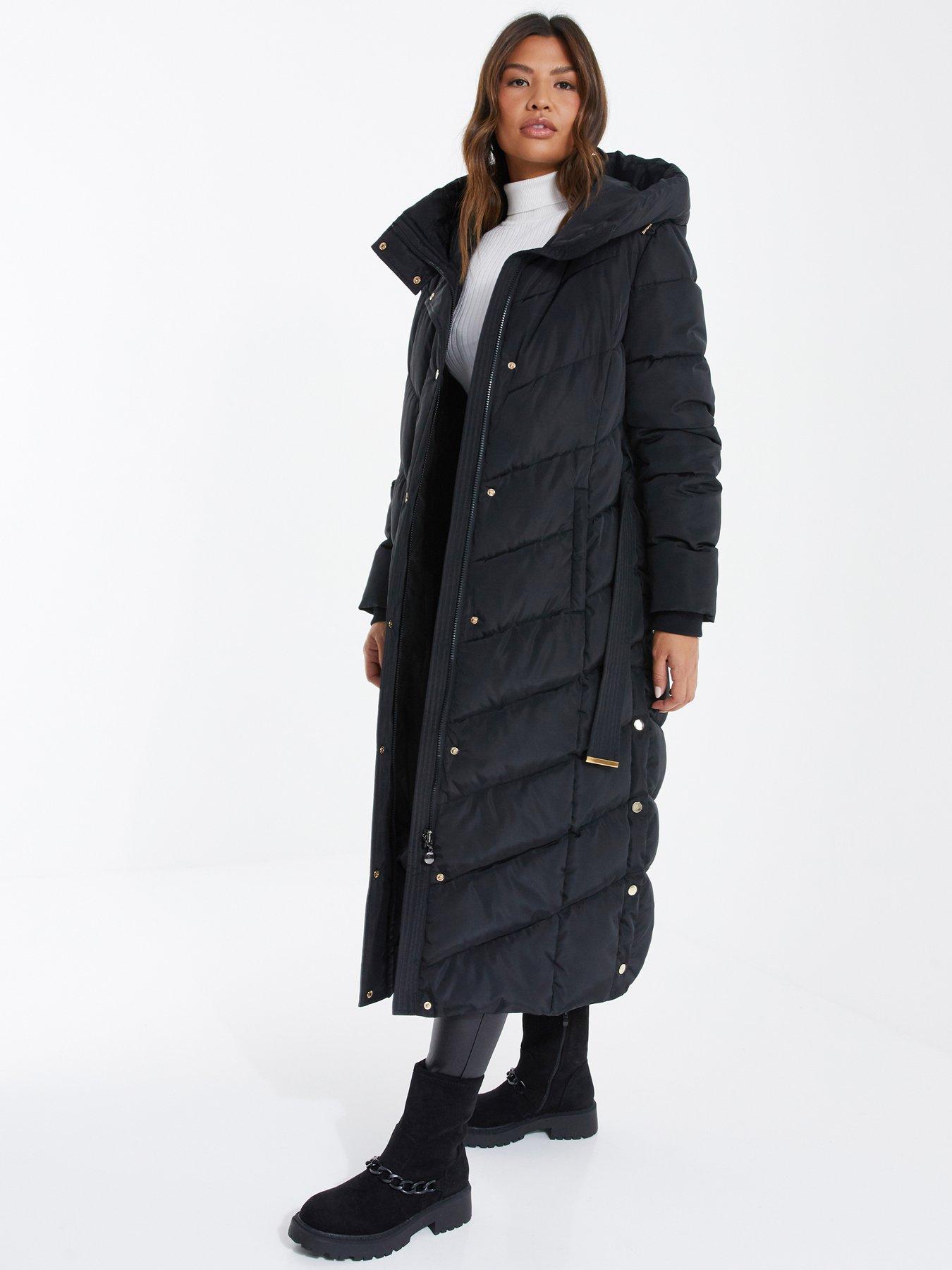 Image 3 of 6 of Quiz Longline Padded Buckle Coat - Black