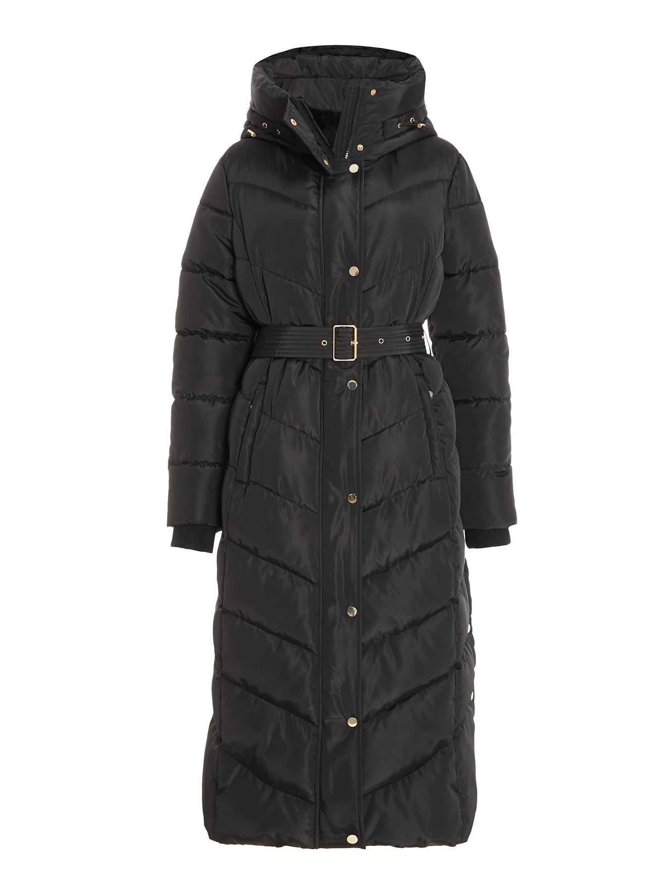 Image 4 of 6 of Quiz Longline Padded Buckle Coat - Black