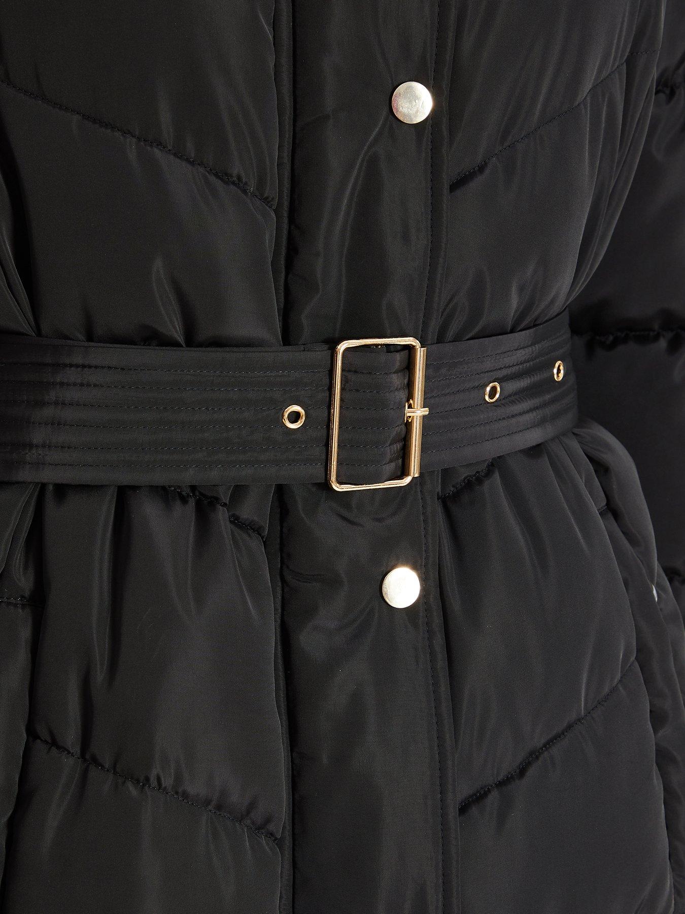 Image 6 of 6 of Quiz Longline Padded Buckle Coat - Black