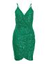  image of quiz-sequin-wrap-mini-dress-green