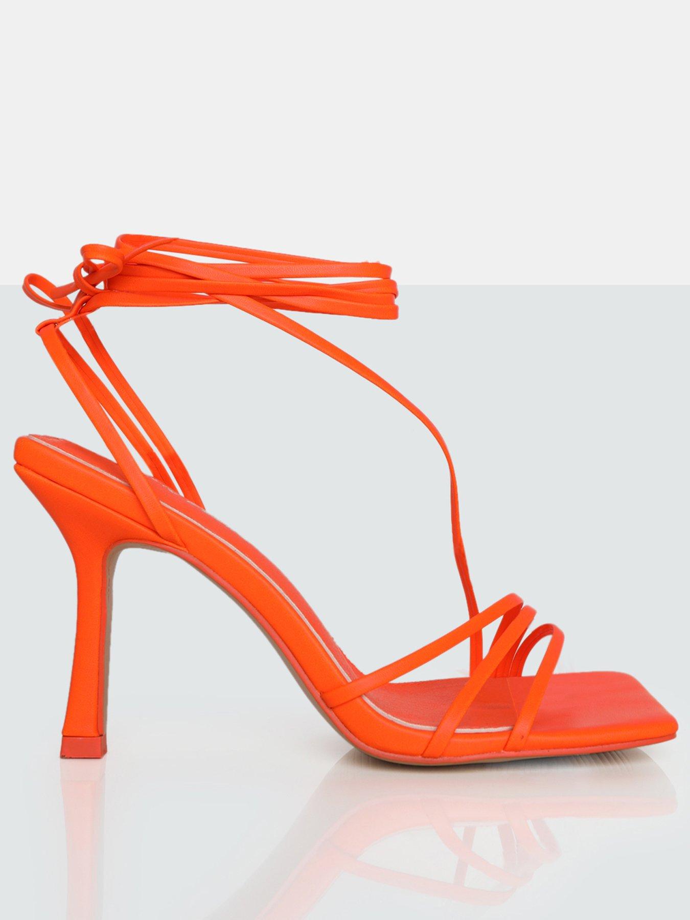 Public Desire Divine Heeled Sandals -Neon Orange Pu | Very.co.uk