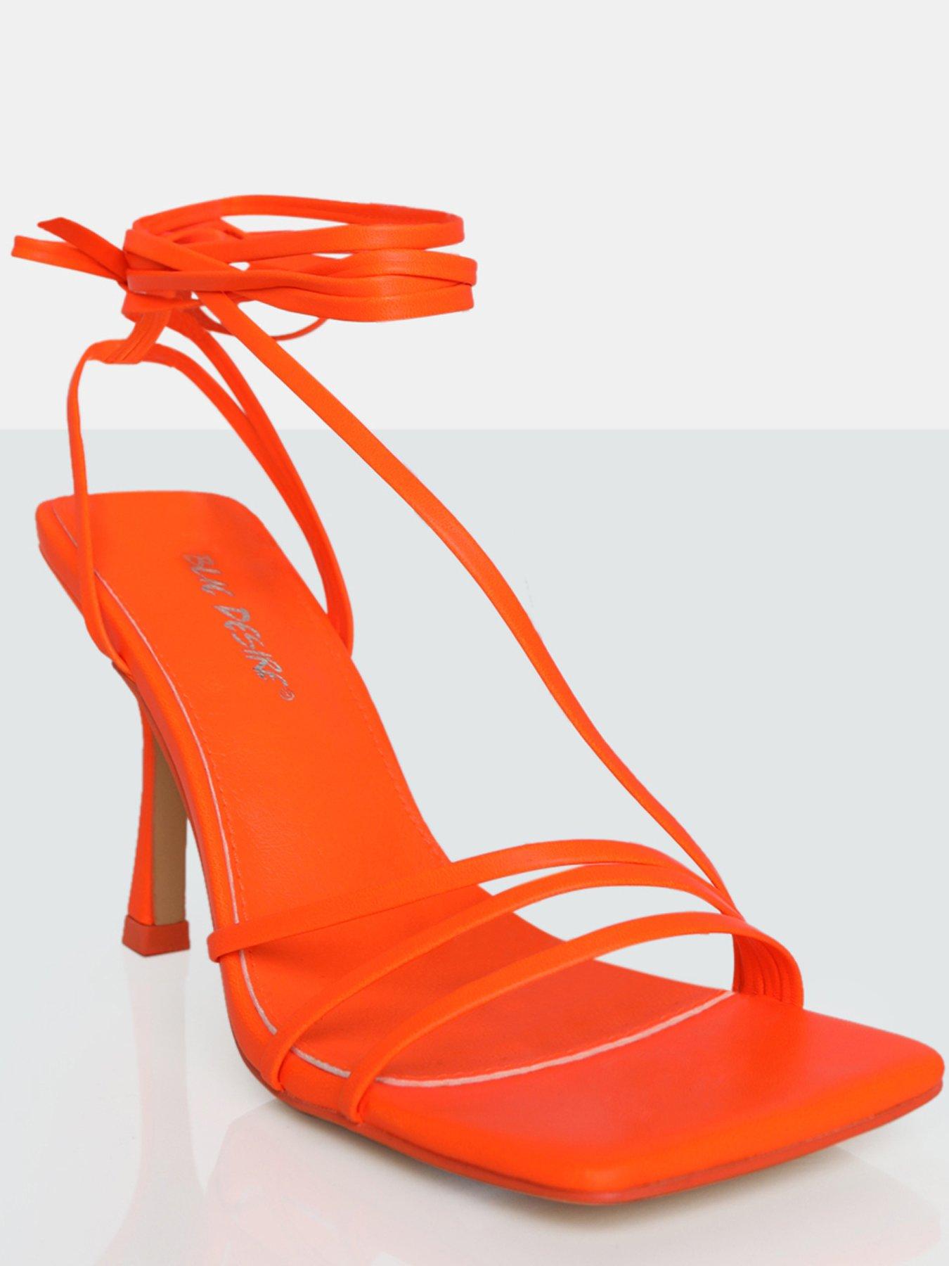 Public Desire Divine Heeled Sandals -Neon Orange Pu | Very.co.uk