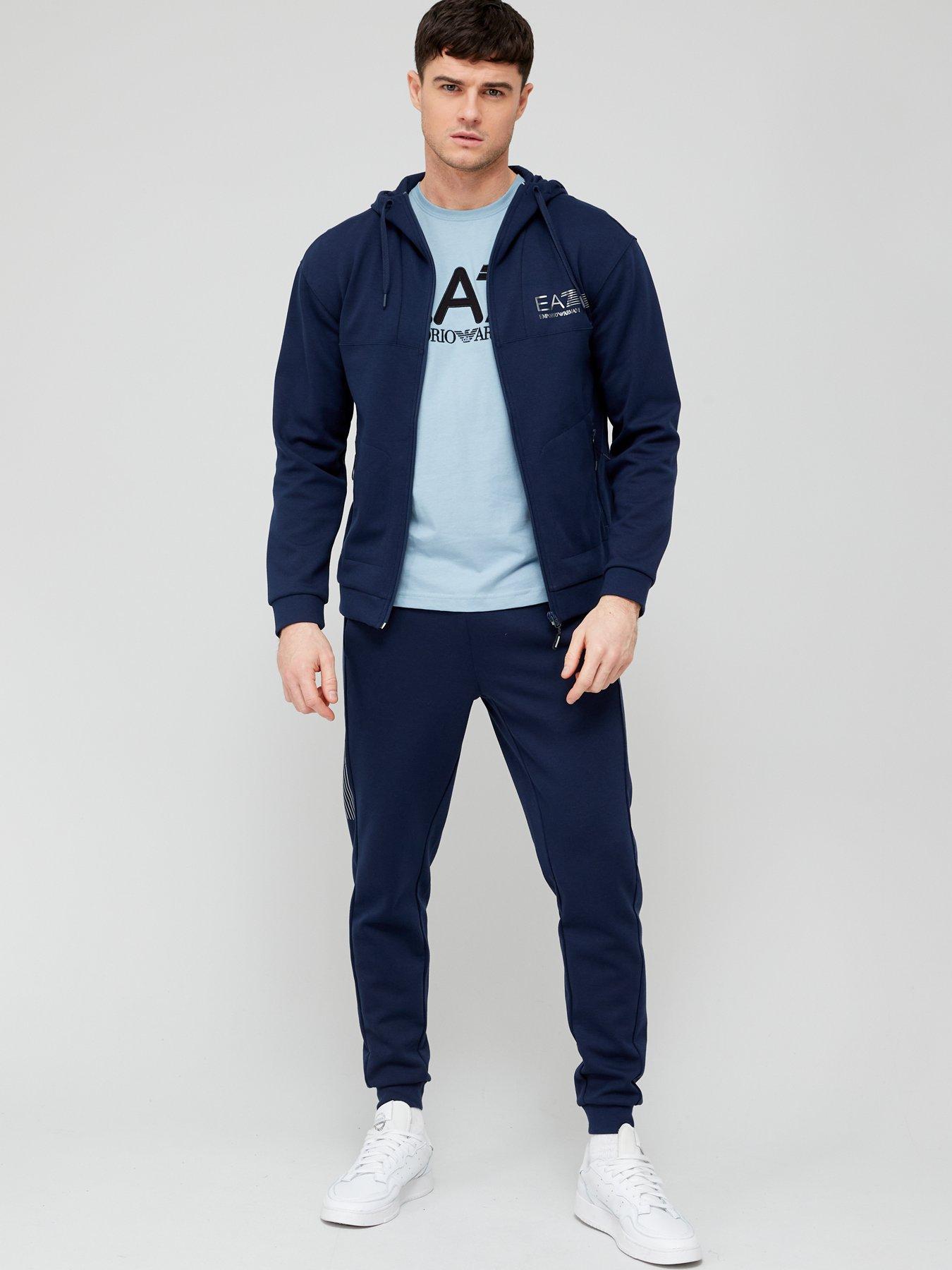 Mens Navy Zip Through Hooded Tracksuit