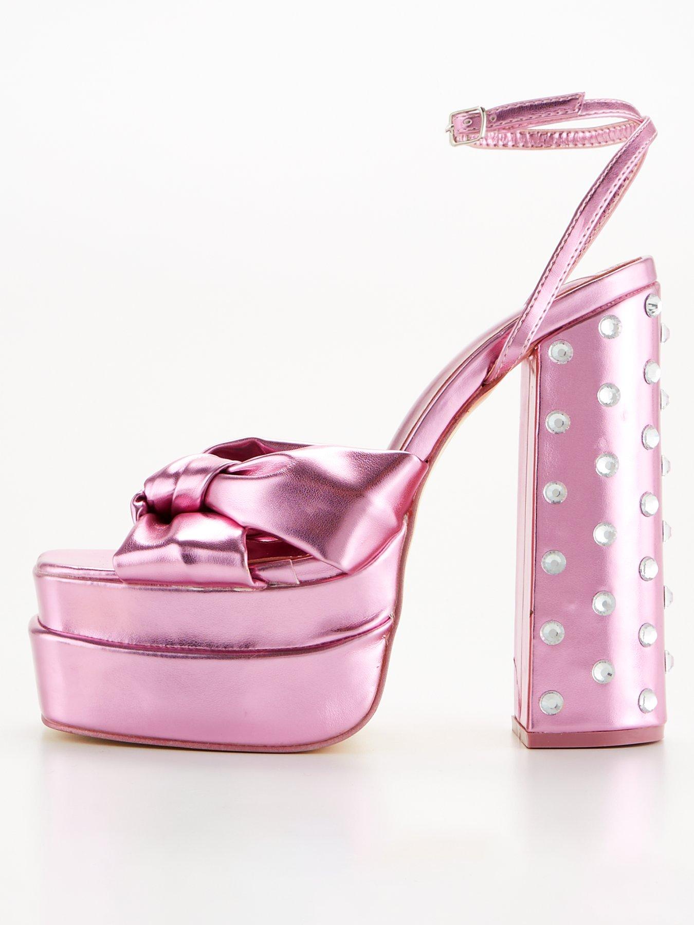 Magnum Bow Front Double Platform Heeled Shoes Pink Metallic