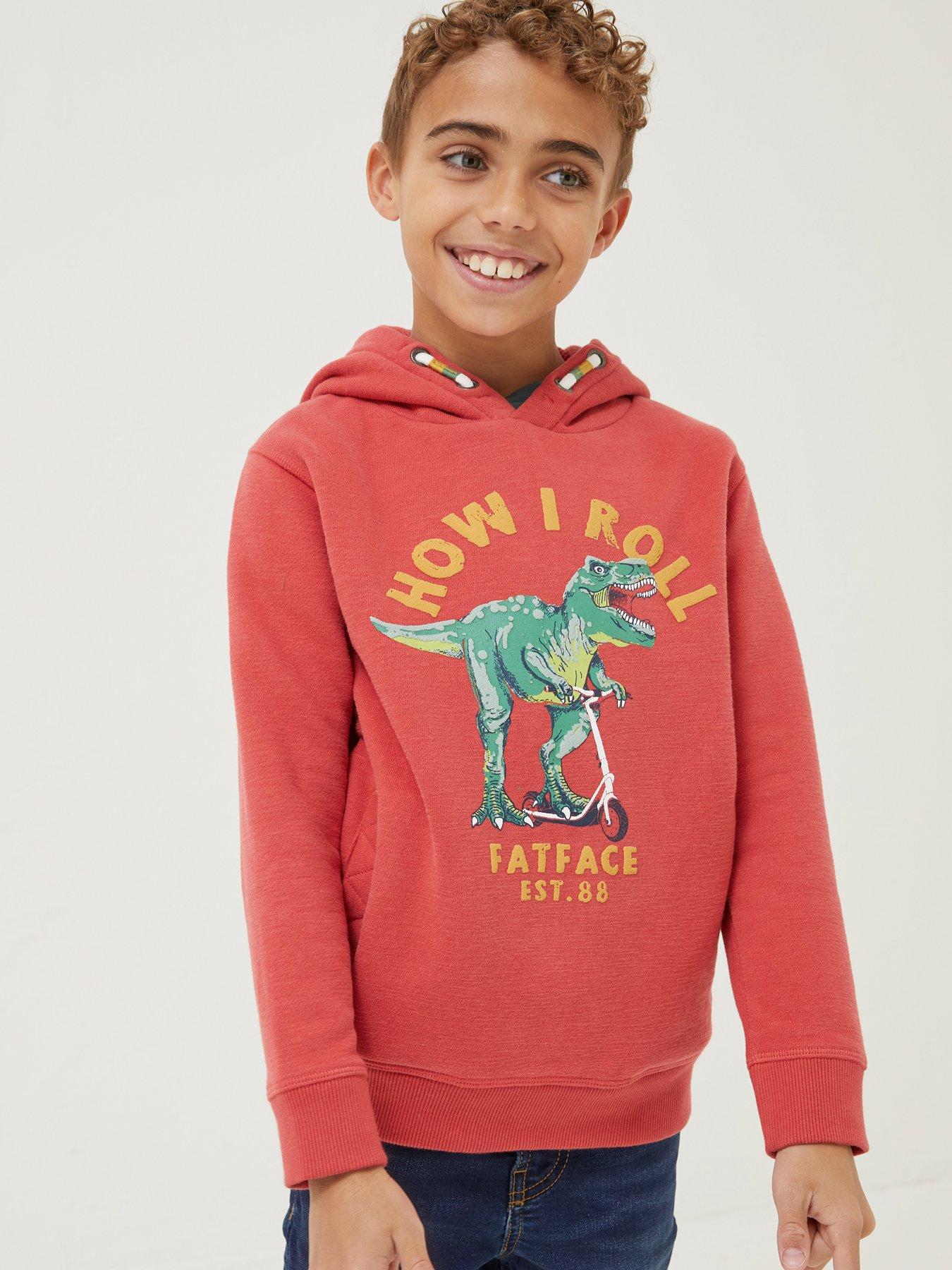 FatFace Boys Let's Roll Dino Sweat Hoody - Bright Red | very.co.uk