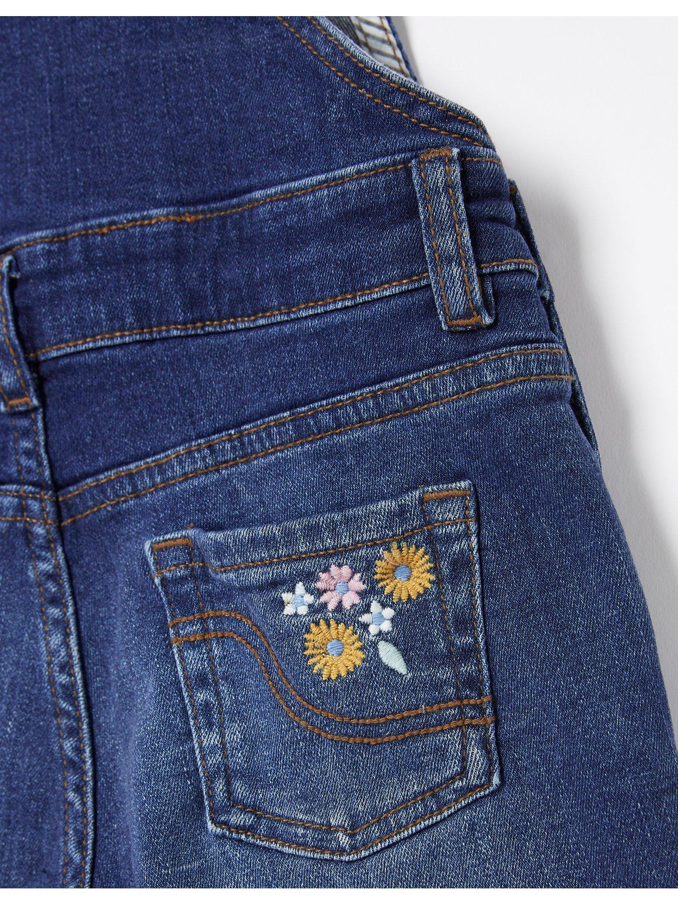 FatFace Girls Embroidered Shortie Dungarees - Vintage Blue | very.co.uk