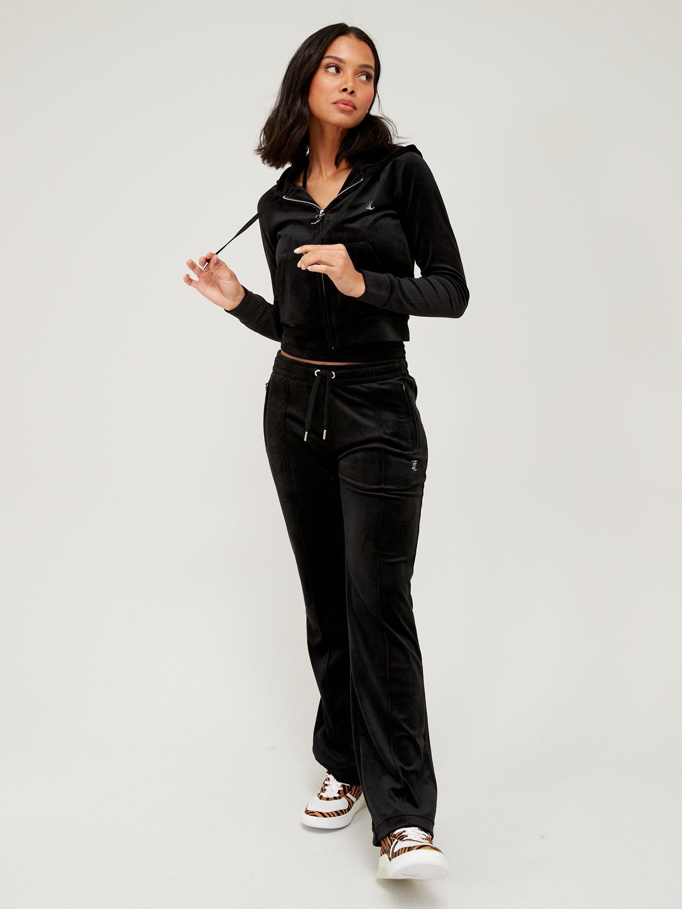 Image 3 of 5 of Juicy Couture Classic Velour Zip Up Hoodie With Diamante Branding - Black