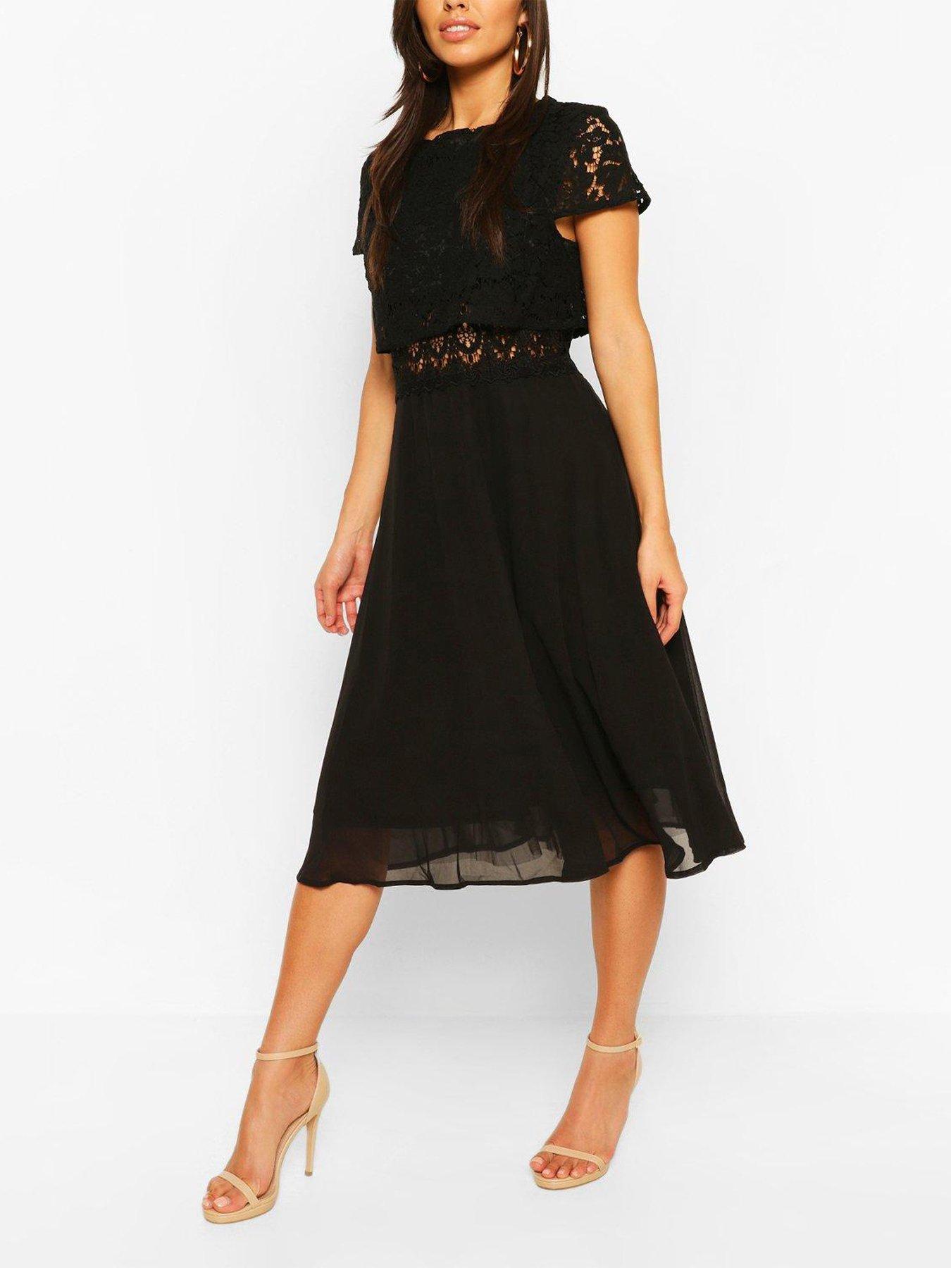 boohoo lace top chiffon skater dress