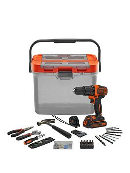Product photograph of Black Decker Cordless Hammer Drill With Hand Tools Amp Accessory Box Set from very.co.uk
