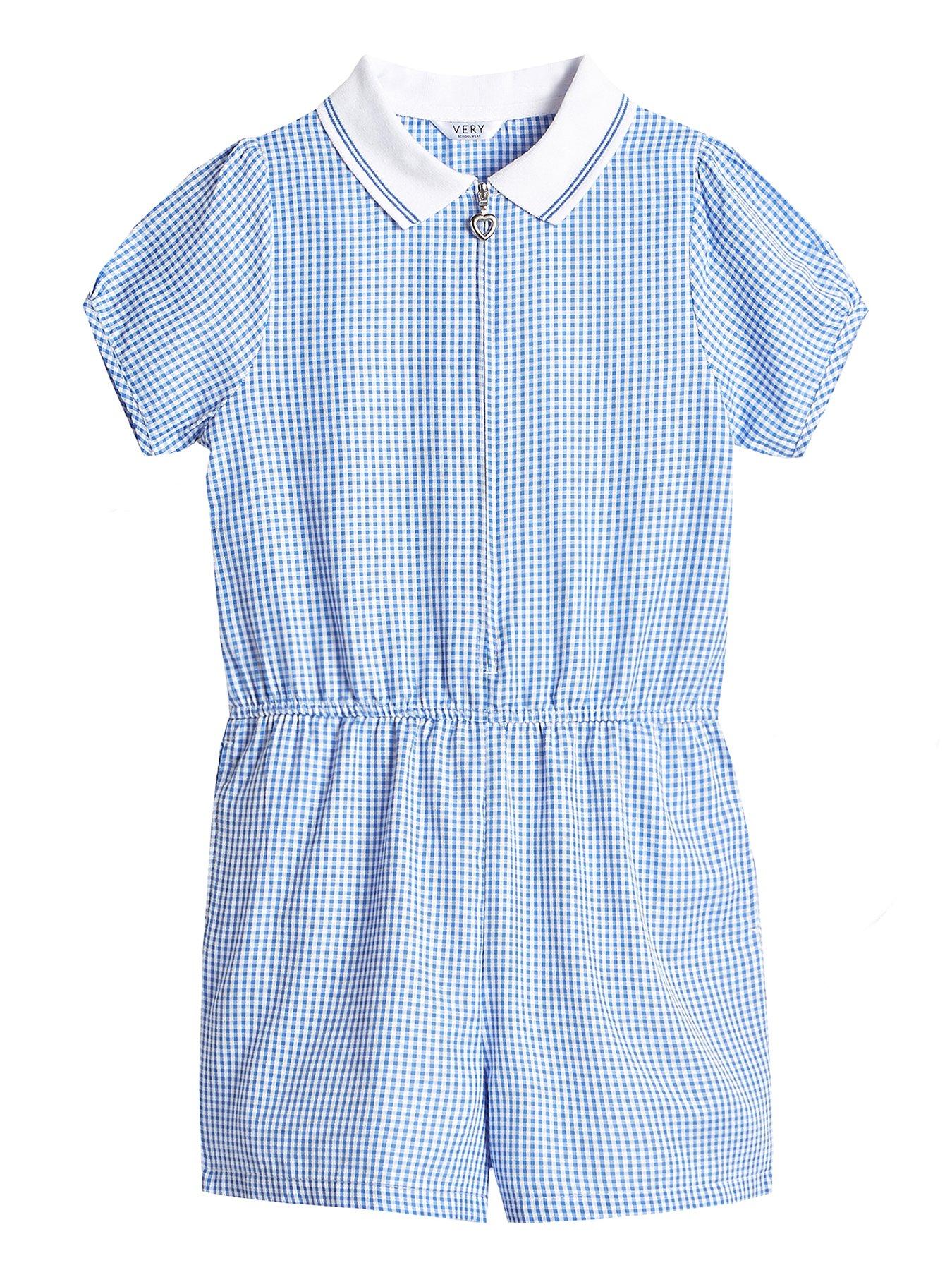 V by Very Girls Gingham School Summer Playsuit - Blue | Very.co.uk