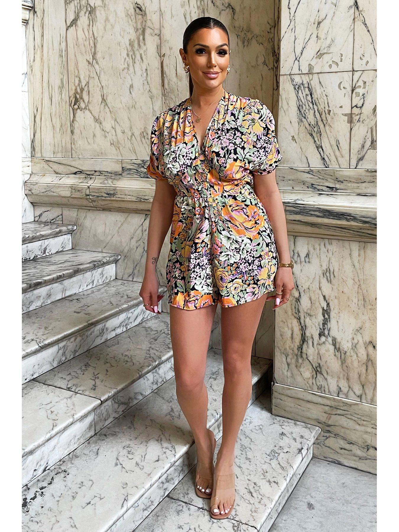 Chi Chi London V Neck Floral Print Playsuit In Multi very