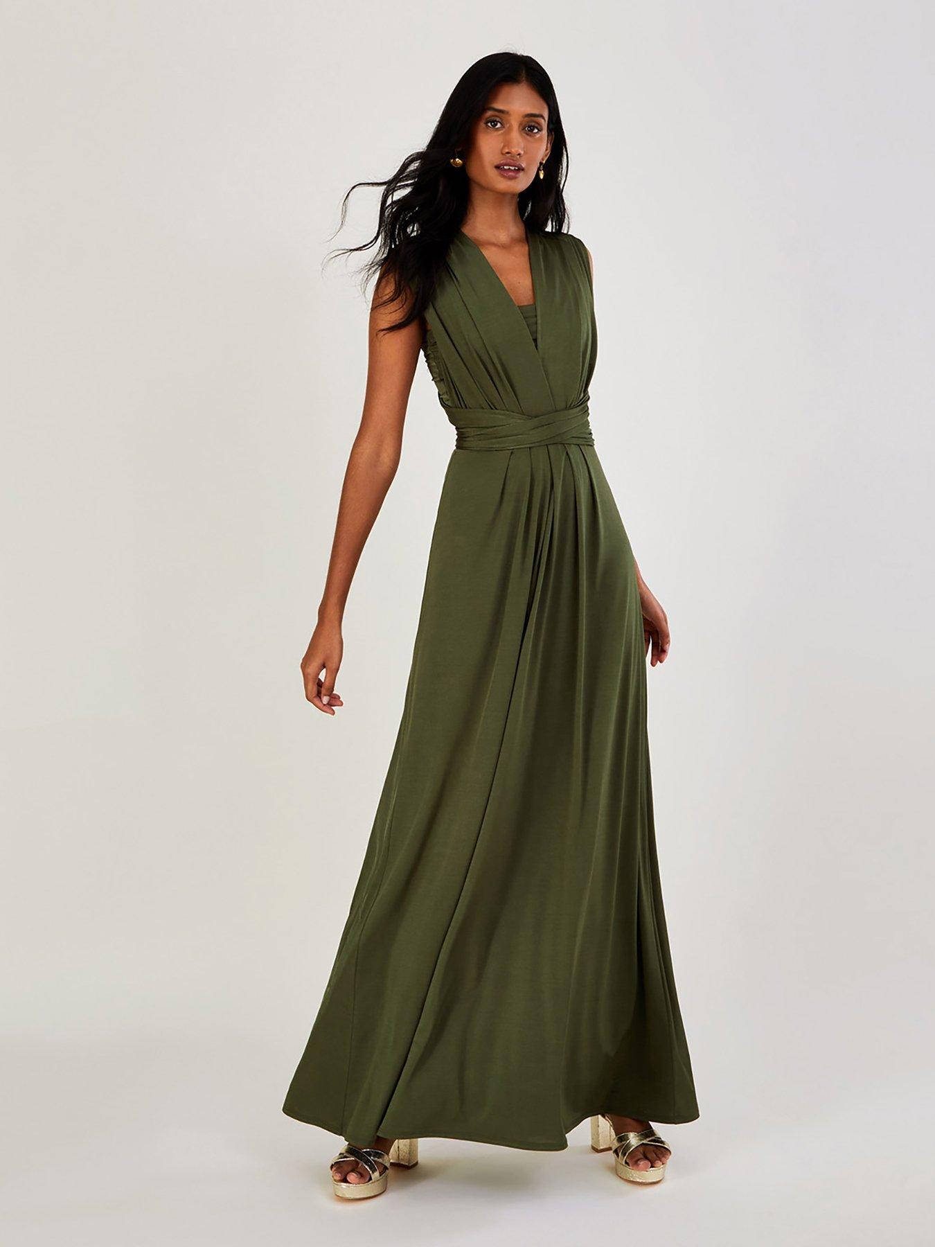 Image 1 of 5 of Monsoon Thea Twist Me Tie Me Maxi Bridesmaid Dress - Green