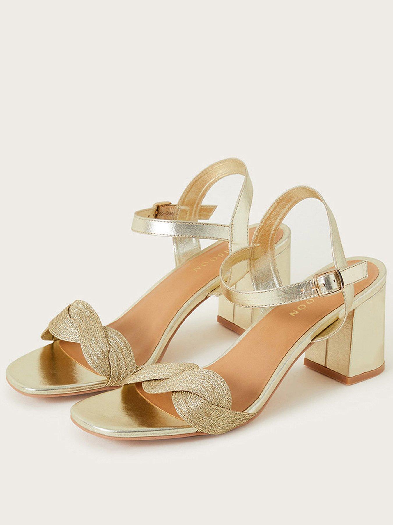 Gold leather store block heel sandals