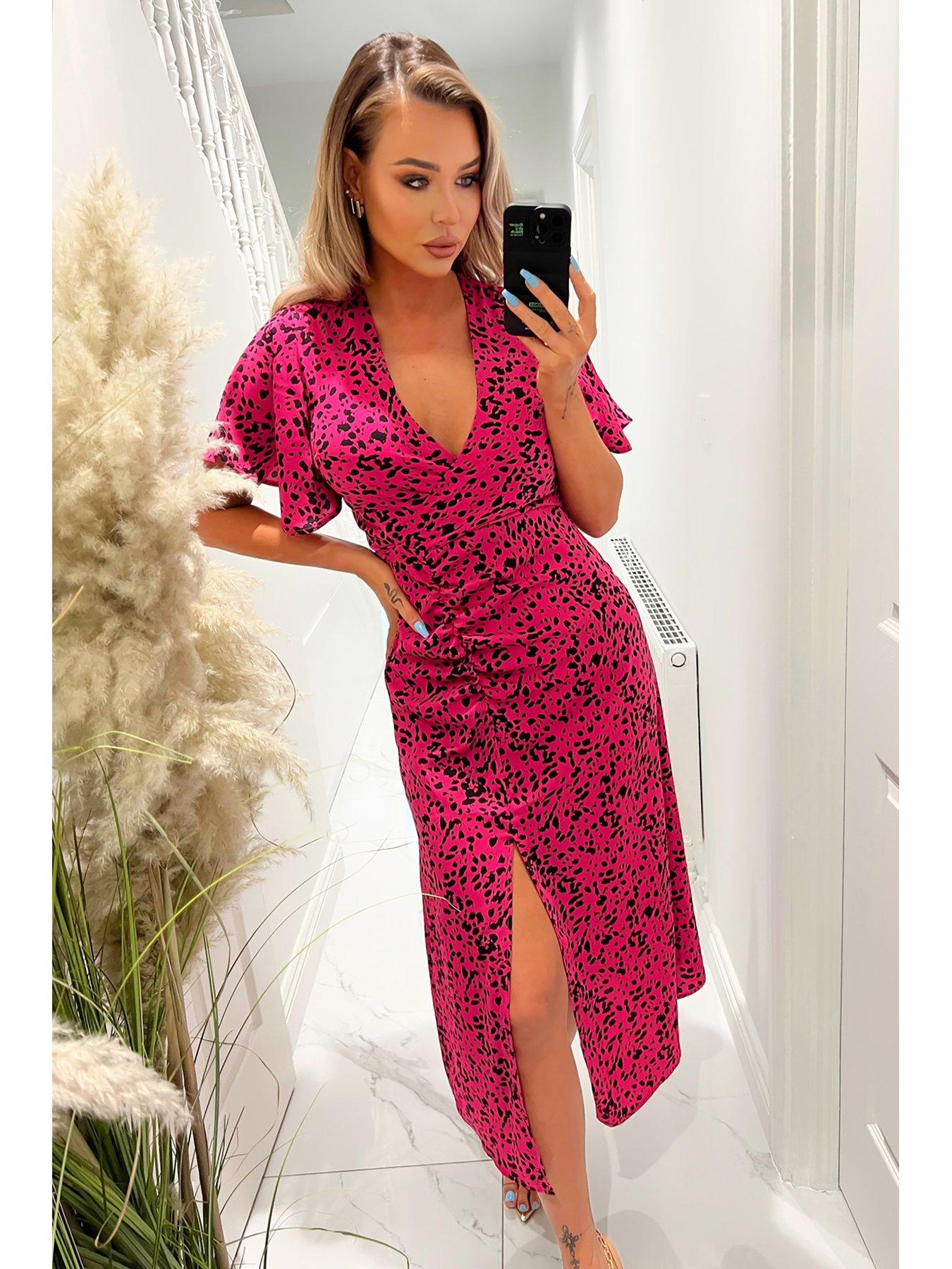 Pink Leopard Print V-Neck Wrap Dress – AX Paris