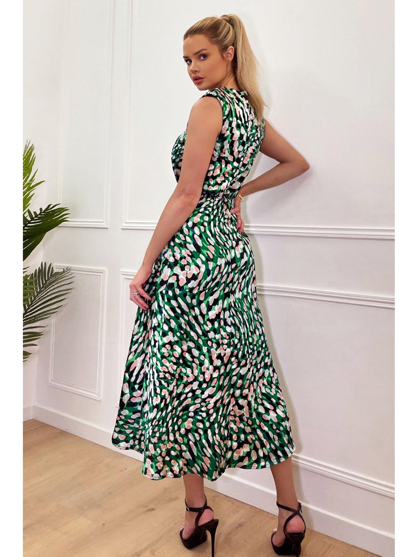 Green Printed Ruched Sleeve Frill Hem Dress – AX Paris