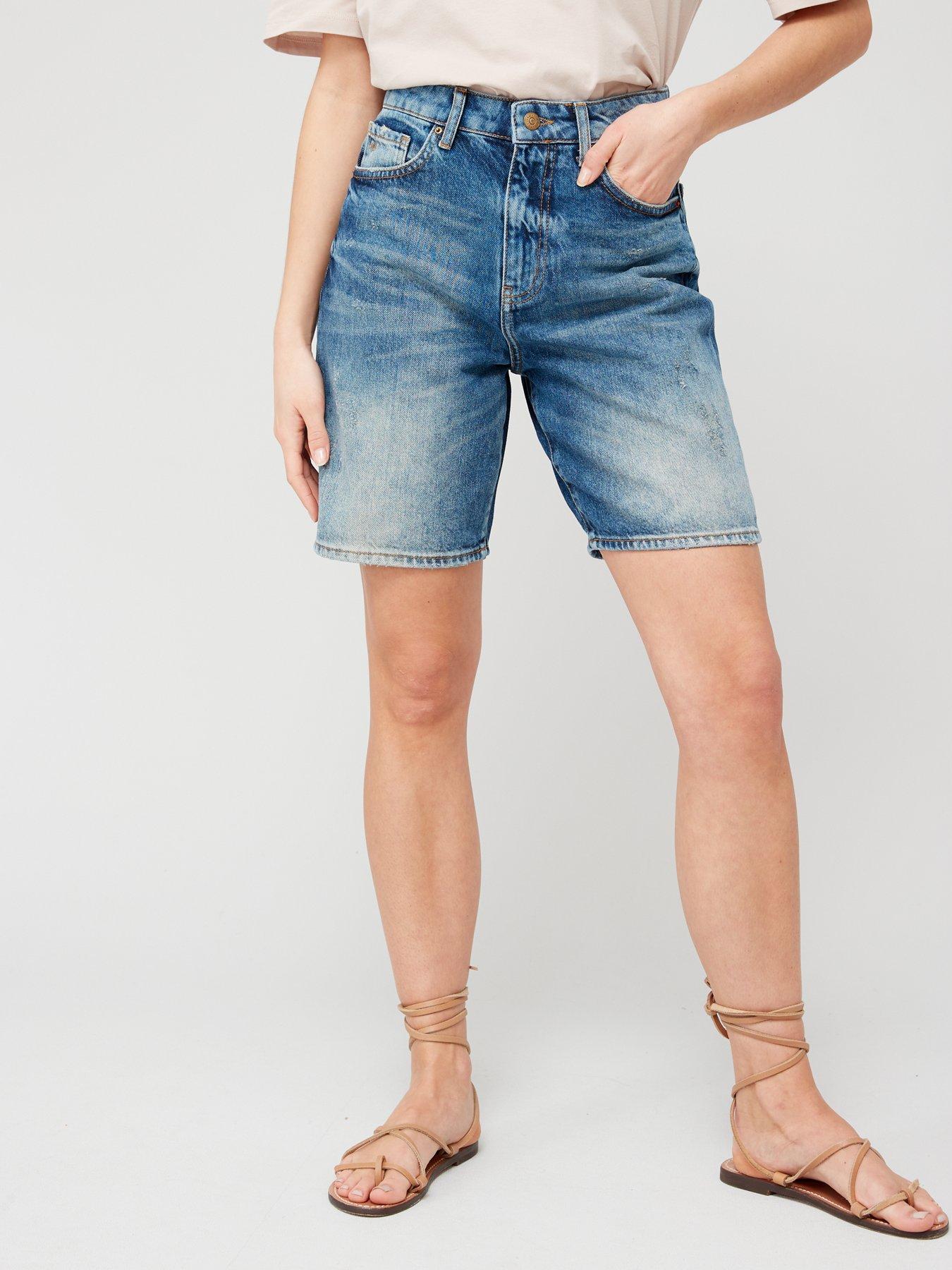 Armani Exchange High Waisted Denim Shorts blue very