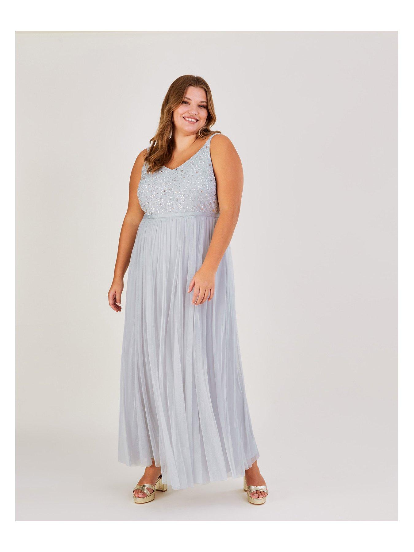 Monsoon Autumn Embroidered Maxi Bridesmaid Dress Silver Very