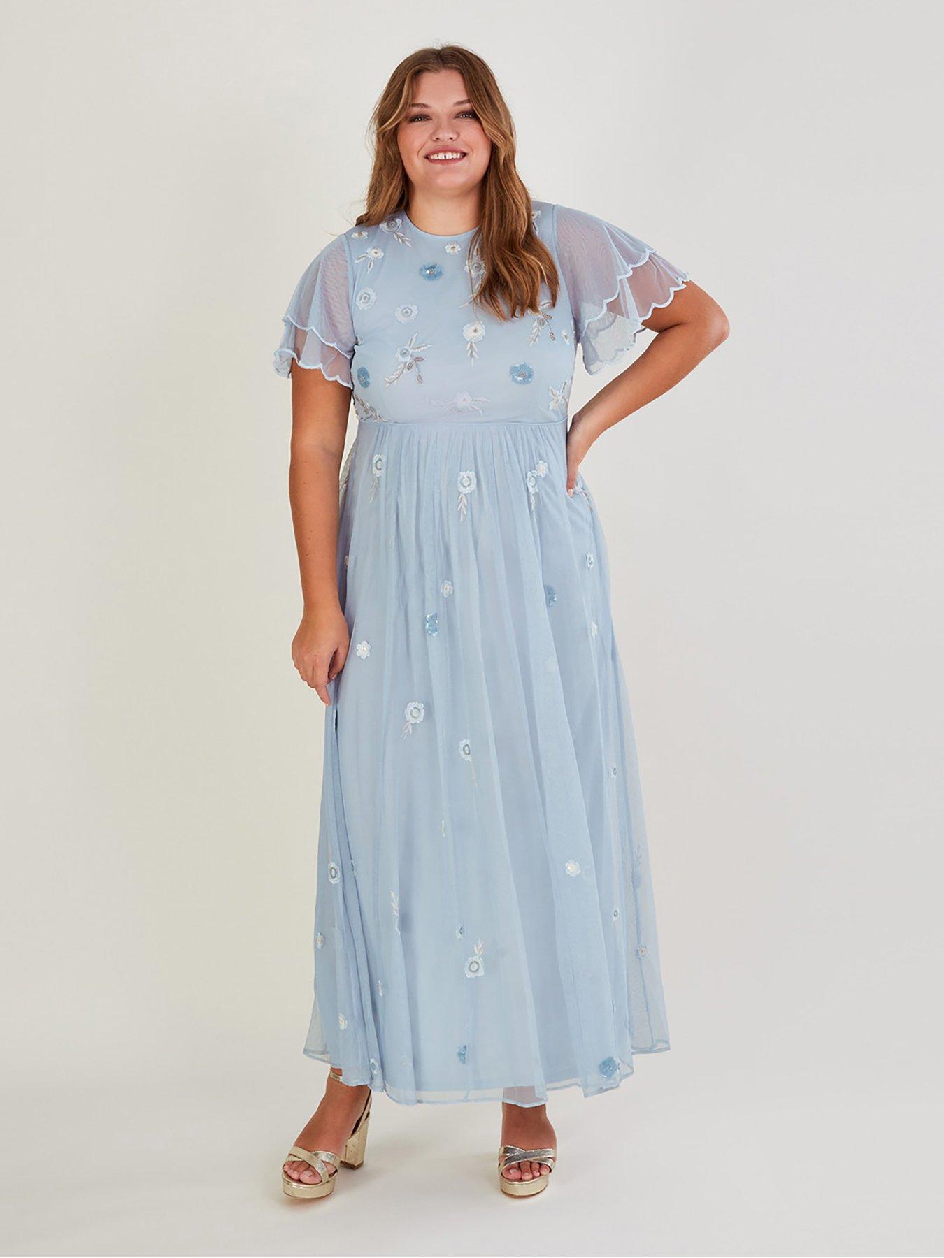 Blue embroidered best sale maxi dress