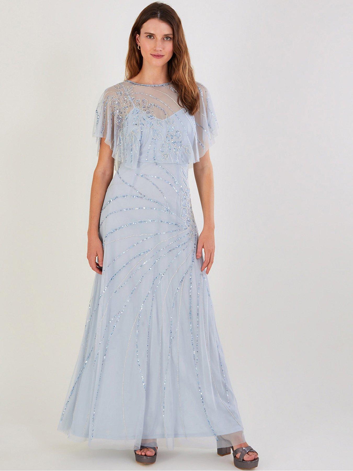 Monsoon Sienna Embroidered Maxi Bridesmaid Dress Cloud Blue