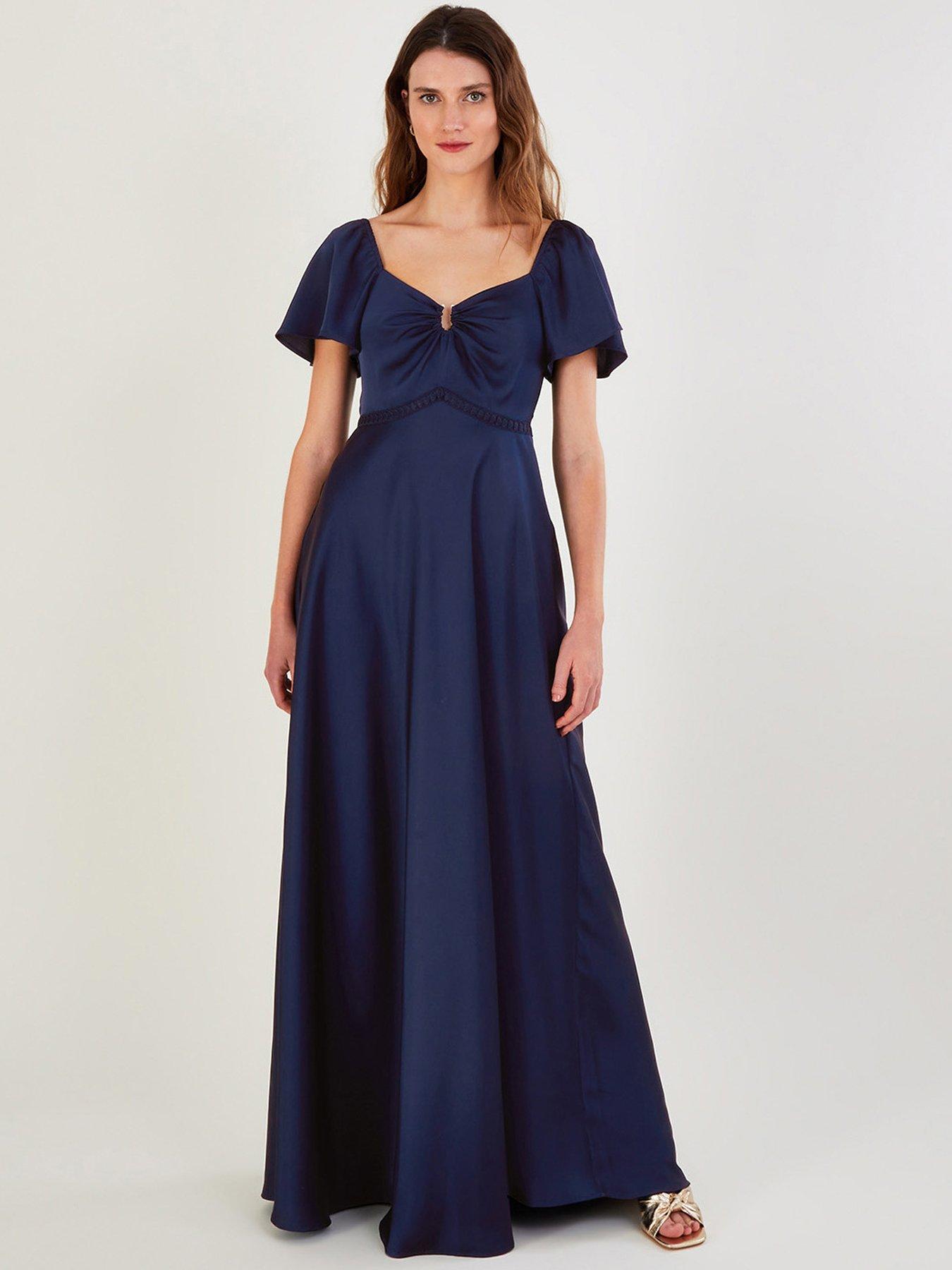 Monsoon Savannah Satin Maxi Bridesmaid Dress - Navy | very.co.uk