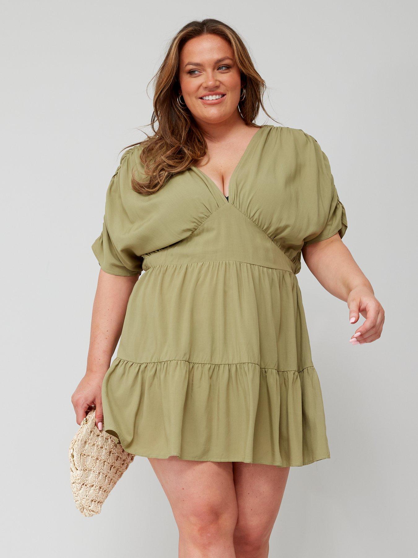 Curve Tiered Mini Dress Green