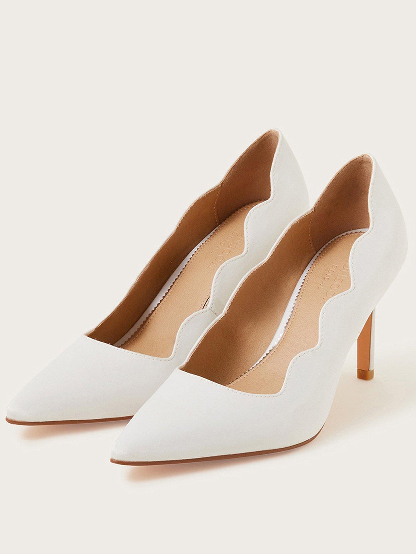 undefined Scallop Satin Bridal Court Shoes - Ivory