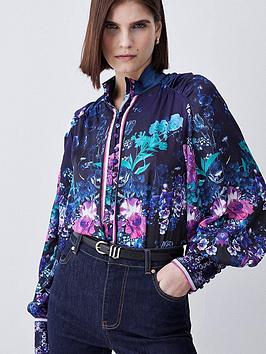 karen millen floral printed satin blouse - purple, purple, size 8, women