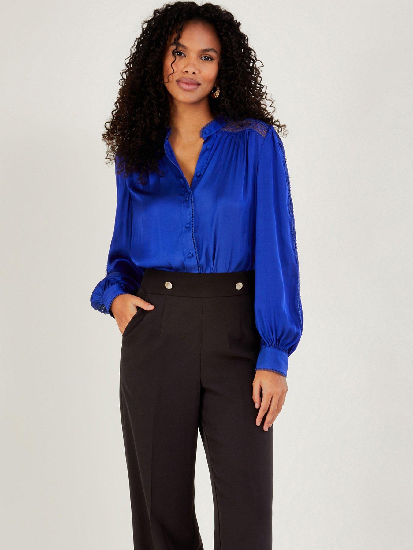 Navy satin blouse store uk