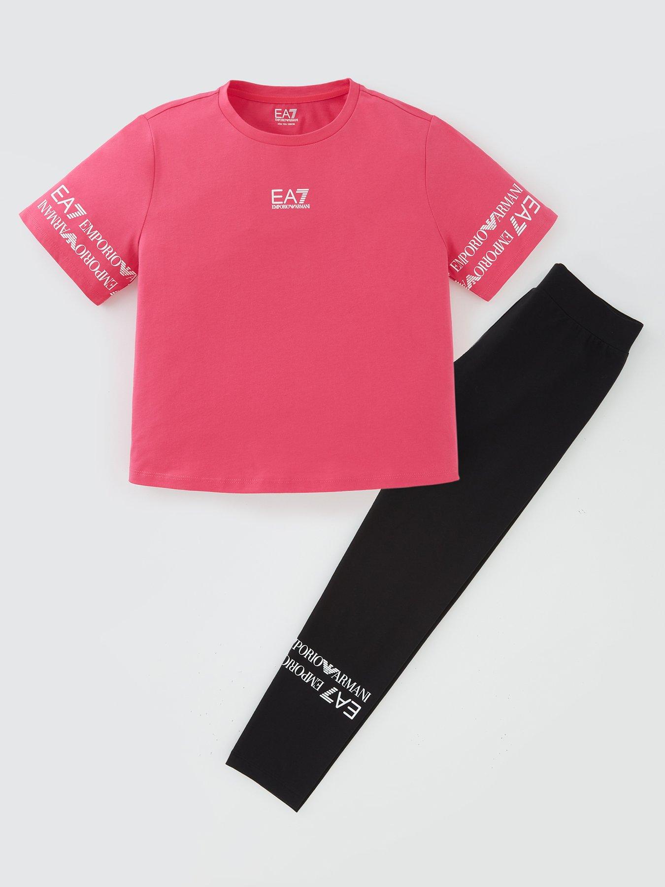 EA7 Emporio Armani Girls Shiny Logo T-shirt And Leggings Set