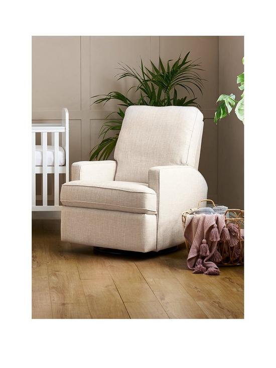 front image of obaby-madison-swivel-glider-recliner-chair-oatmeal