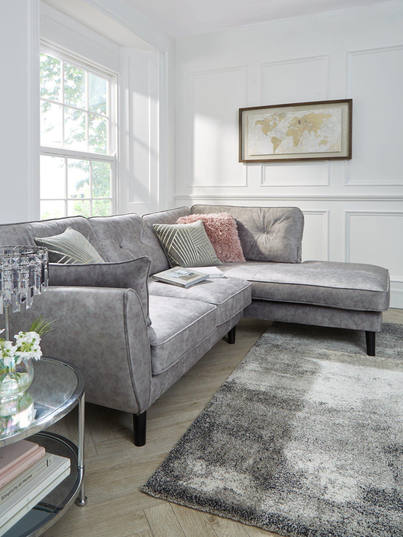 Product photograph of Very Home Paulo Velvet Right Hand Corner Chaise Sofa - Grey - Fsc Reg Certified from very.co.uk